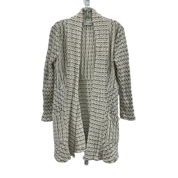 API Designs Women's Beige/Black Striped Open Front Kimono Jacket Size M - Picture 1 of 5